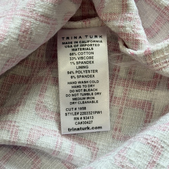 Trina Turk Signature Mod Print Dress 2 Pink & White Cotton Blend Sleeveless - Picture 3 of 4
